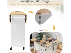 Isla central extensible con ruedas - 120 x 40/60/80 x 92 cm - con 2 puertas + 2 cajones - MDF - negro + natural
