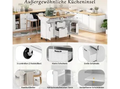 Isla central extensible con ruedas - 120 x 40/60/80 x 92 cm - con 2 puertas + 2 cajones - MDF - negro + natural