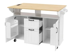 Isla central extensible con ruedas - 120 x 40/60/80 x 92 cm - con 2 puertas + 2 cajones - MDF - negro + natural