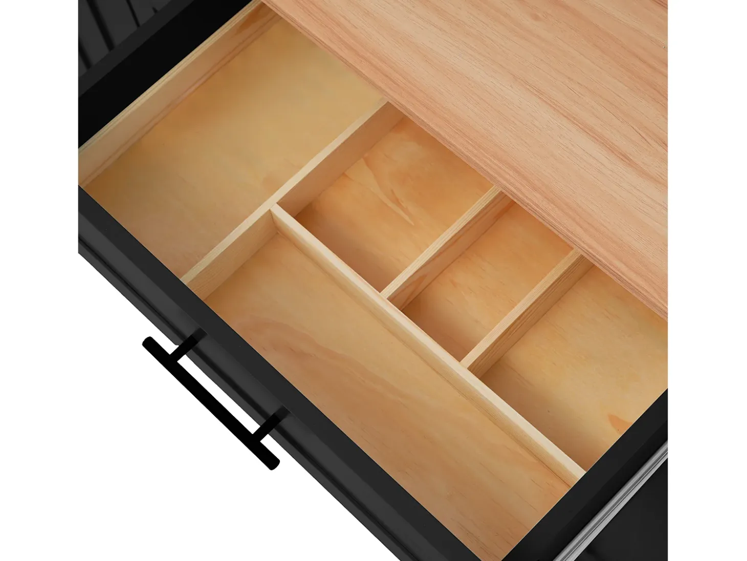 Isla central móvil con mesa plegable, 3 puertas y 2 cajones de almacenamiento - Negro