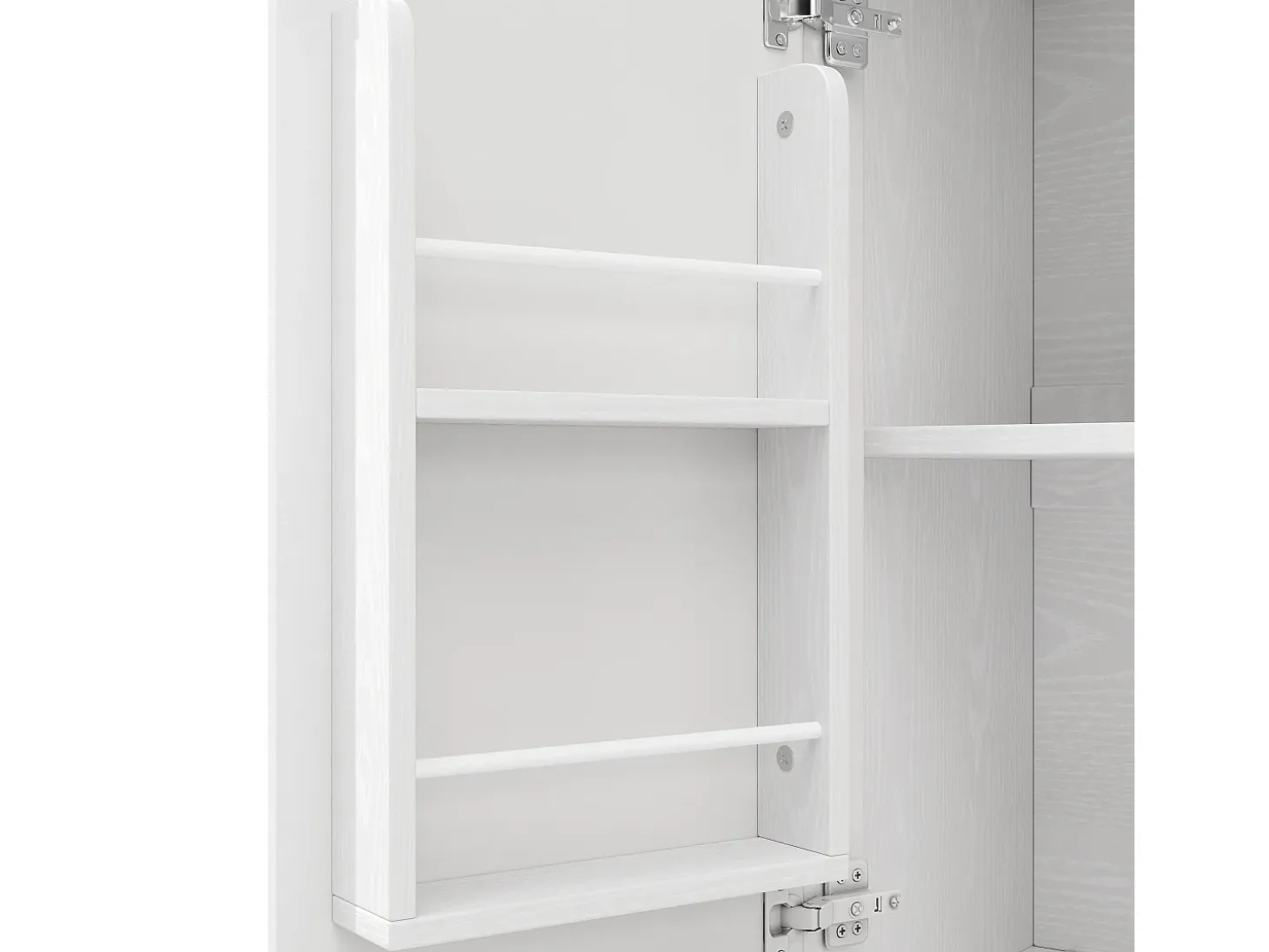 Isla central móvil con tablero de madera veteada, 3 puertas texturizadas y especiero - blanco
