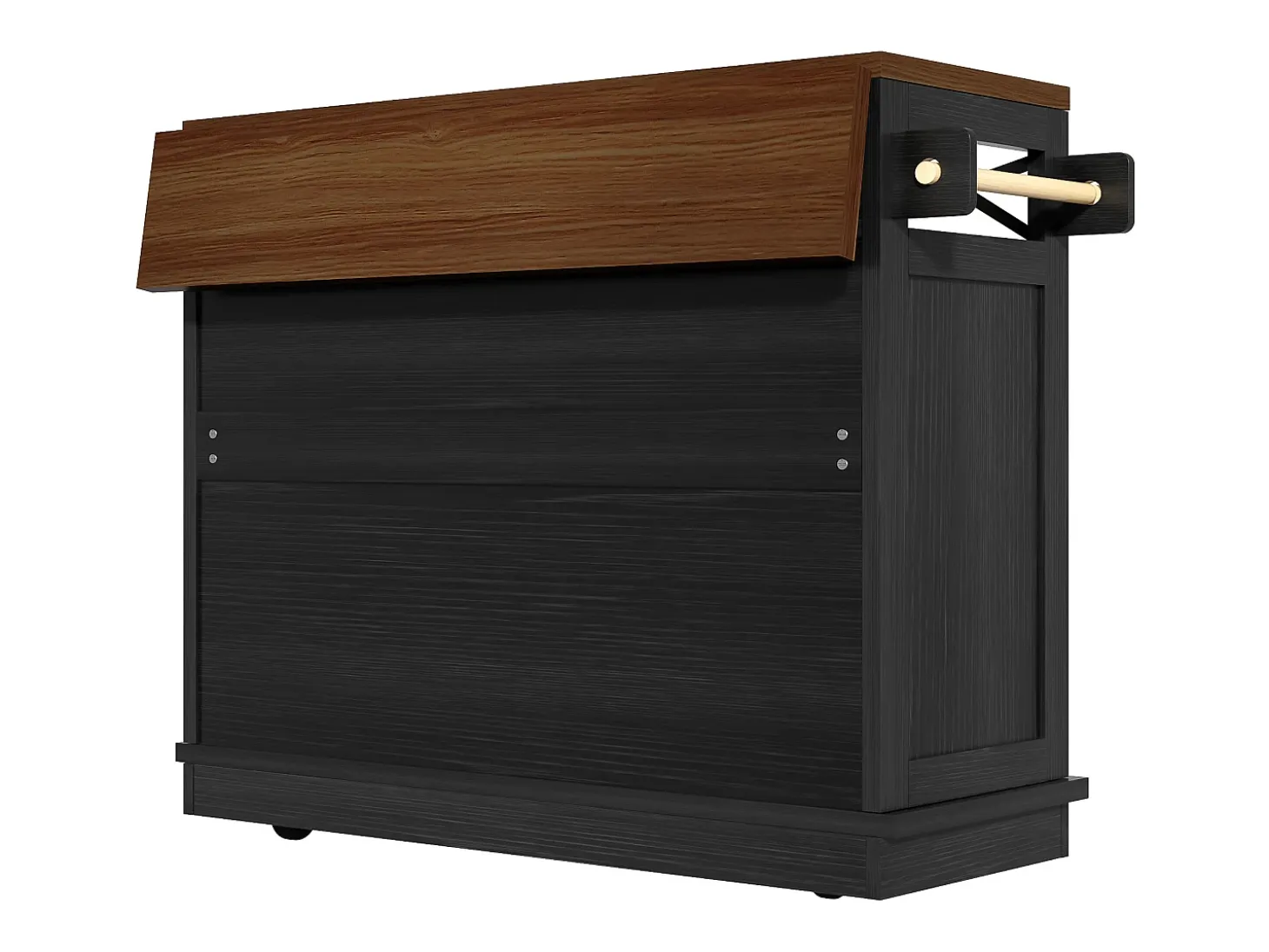 Isla central negra con encimera efecto madera, 3 cajones de almacenamiento y 3 puertas