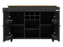 Isla de cocina 102 × 45 × 92 cm - Carrito de servicio con ruedas, 2 puertas y 2 cajones - Negro
