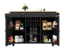 Isla de cocina 102 × 45 × 92 cm - Carrito de servicio con ruedas, 2 puertas y 2 cajones - Negro