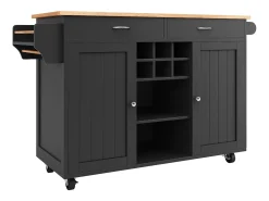 Isla de cocina 102 × 45 × 92 cm - Carrito de servicio con ruedas, 2 puertas y 2 cajones - Negro