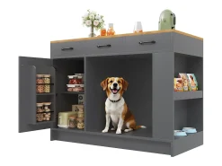 Isla de cocina - 120 x 60 x 90 cm - con 3 cajones + 1 puerta + espacio para mascotas - MDF - gris