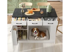 Isla de cocina - 120 x 60 x 90 cm - con 3 cajones + 1 puerta + espacio para mascotas - MDF - blanco