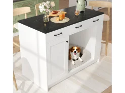 Isla de cocina - 120 x 60 x 90 cm - con 3 cajones + 1 puerta + espacio para mascotas - MDF - blanco