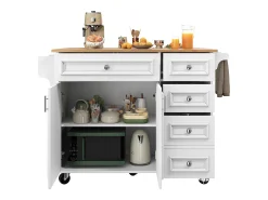 Isla de cocina - 110 x 45-75 x 92 cm - carrito de servicio extraíble - con 5 cajones + 2 puertas - MDF - blanco