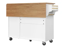 Isla de cocina - 110 x 45-75 x 92 cm - carrito de servicio extraíble - con 5 cajones + 2 puertas - MDF - blanco