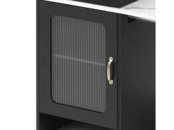 Isla de cocina - Con enchufe - Con mesa de comedor extraíble y extensible - Textura de mármol - Con 1 puerta - Negro + Blanco