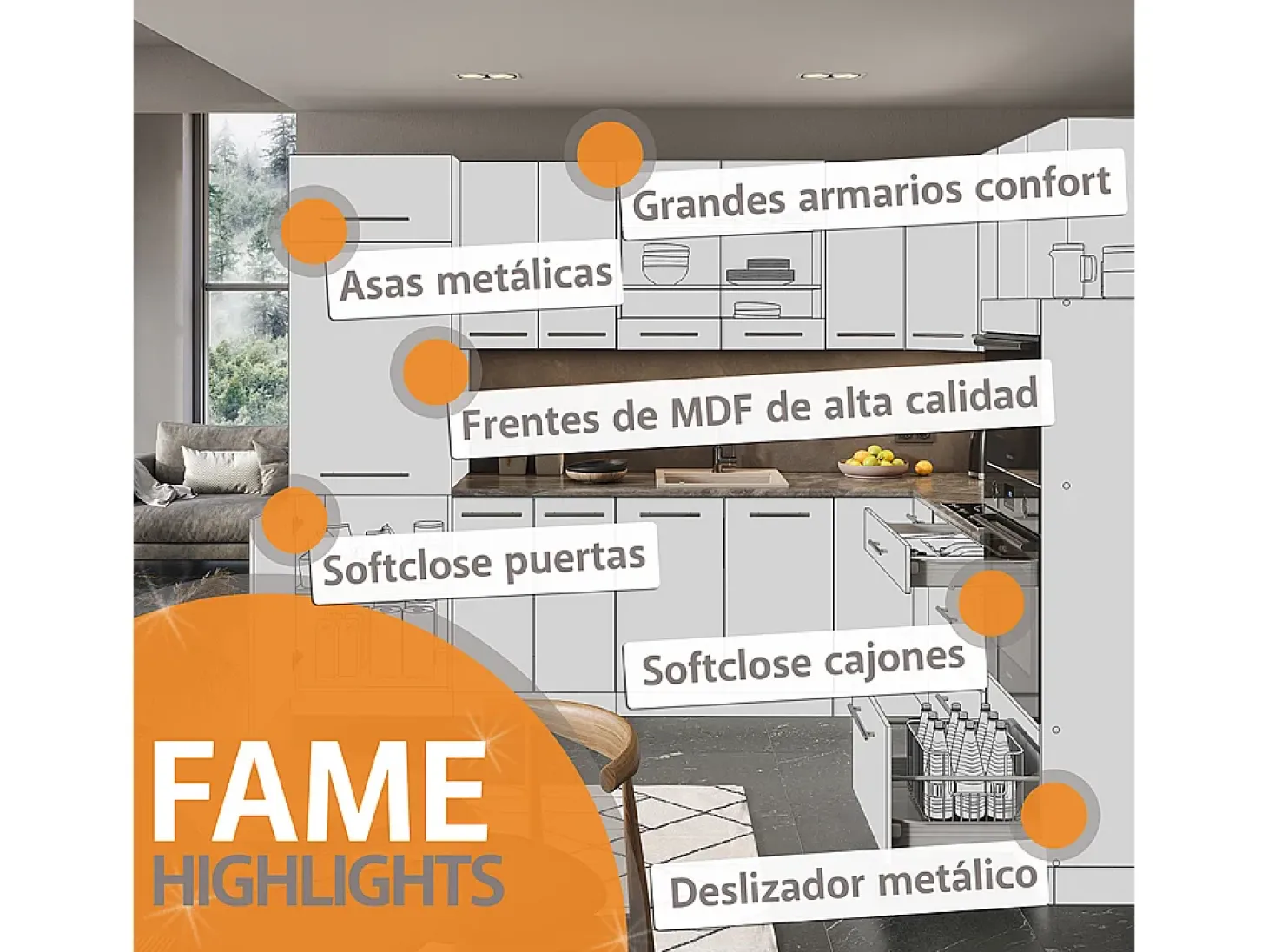 Isla de cocina antracita casa de campo 30x70x82 fame-line
