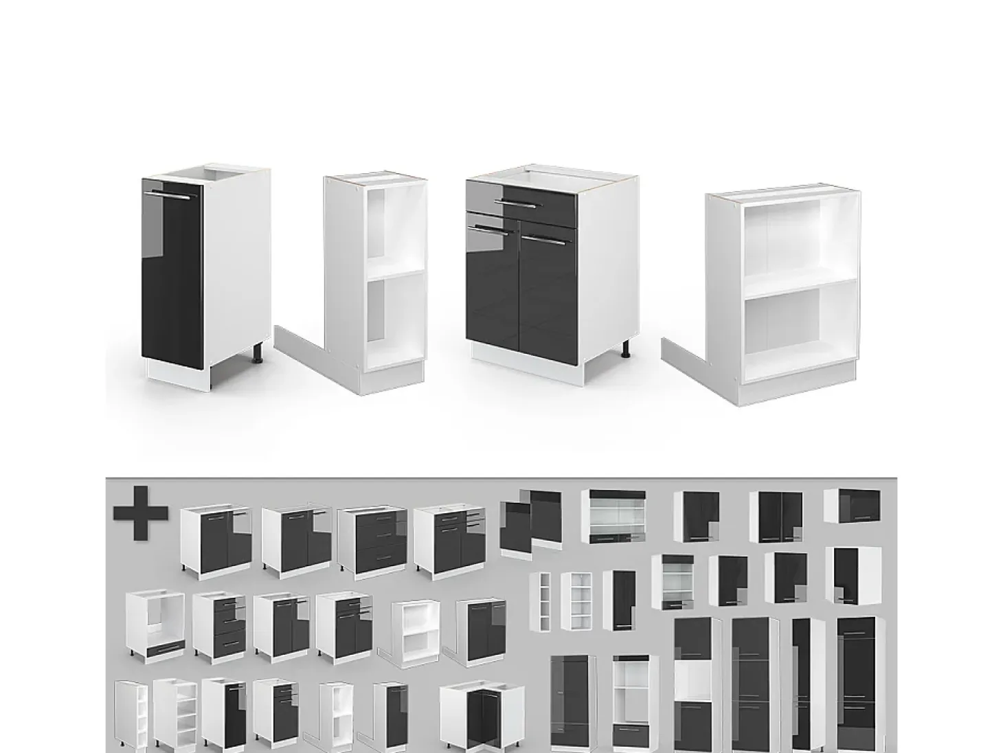 Isla de cocina antracita brillo intenso/blanco 90x60x82 fame-line