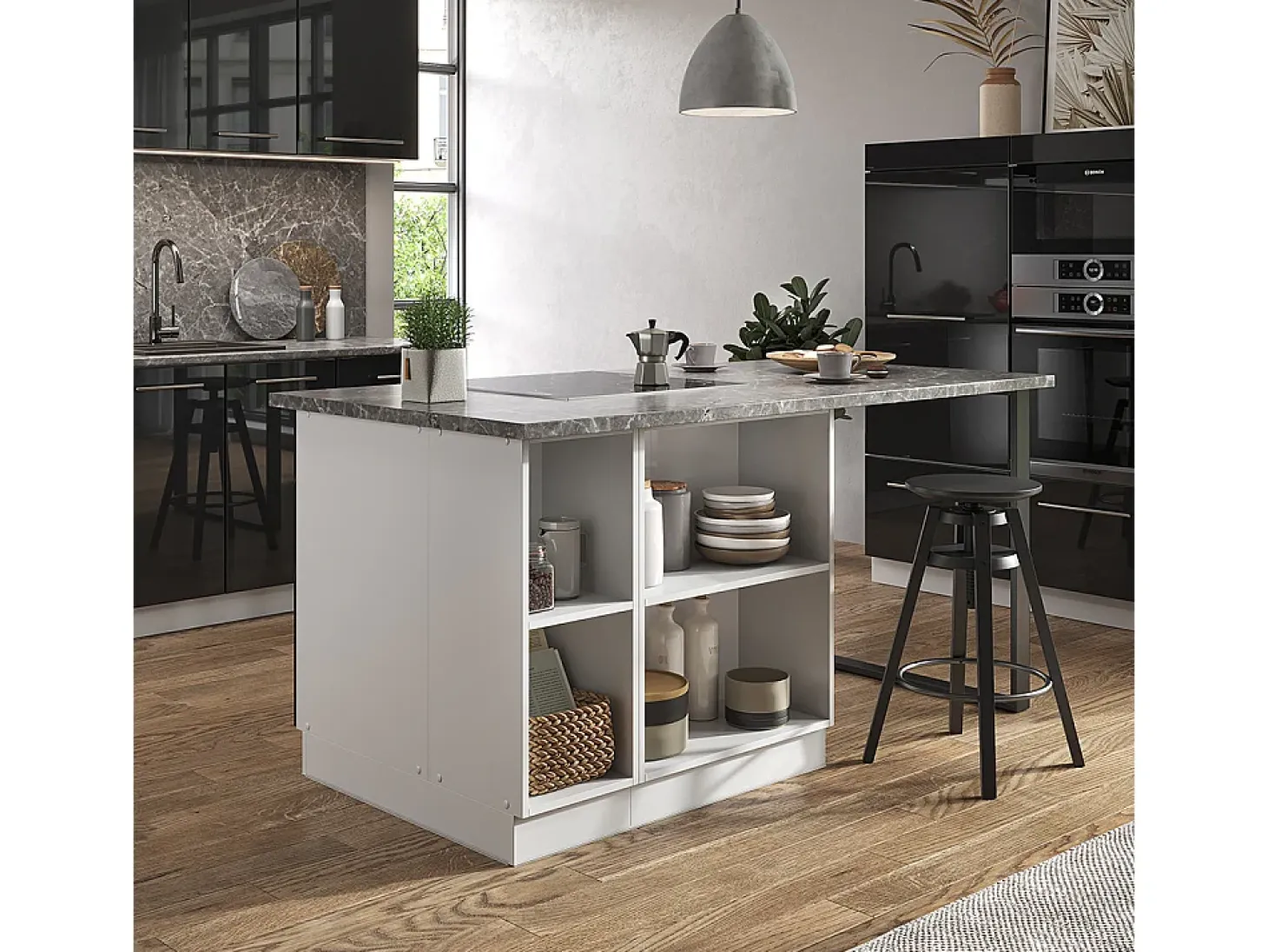 Isla de cocina antracita brillo intenso/blanco 90x60x82 fame-line