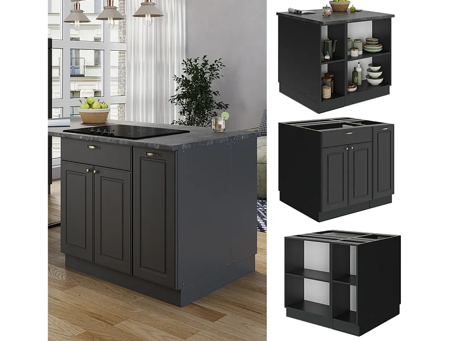 Isla de cocina antracita-oro landhaus 90x60x82 fame-line