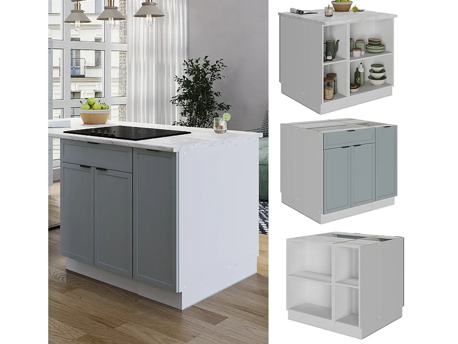 Isla de cocina azul claro-gris 90x60x82 fame-line
