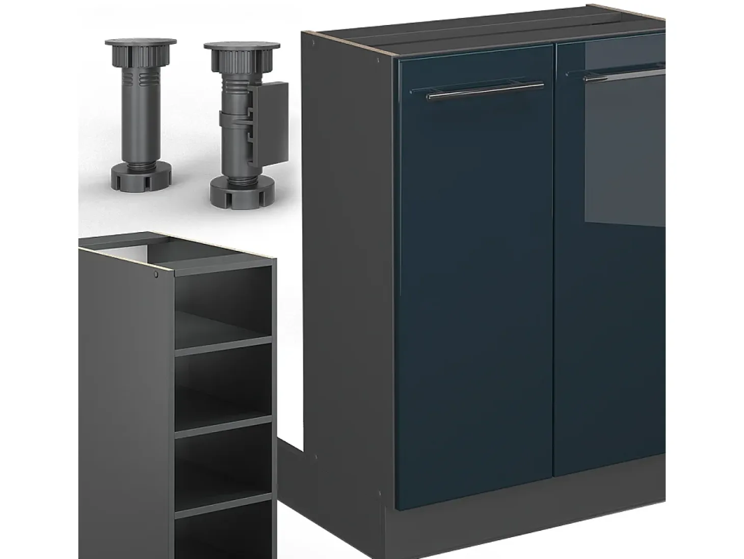 Isla de cocina azul oscuro alto brillo/antracita 90x60x82 fame-line