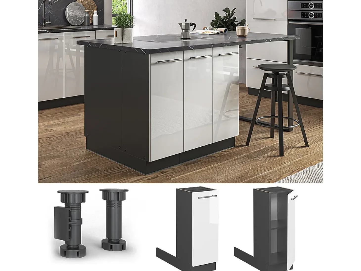 Isla de cocina blanco alto brillo 30x70x82 fame-line