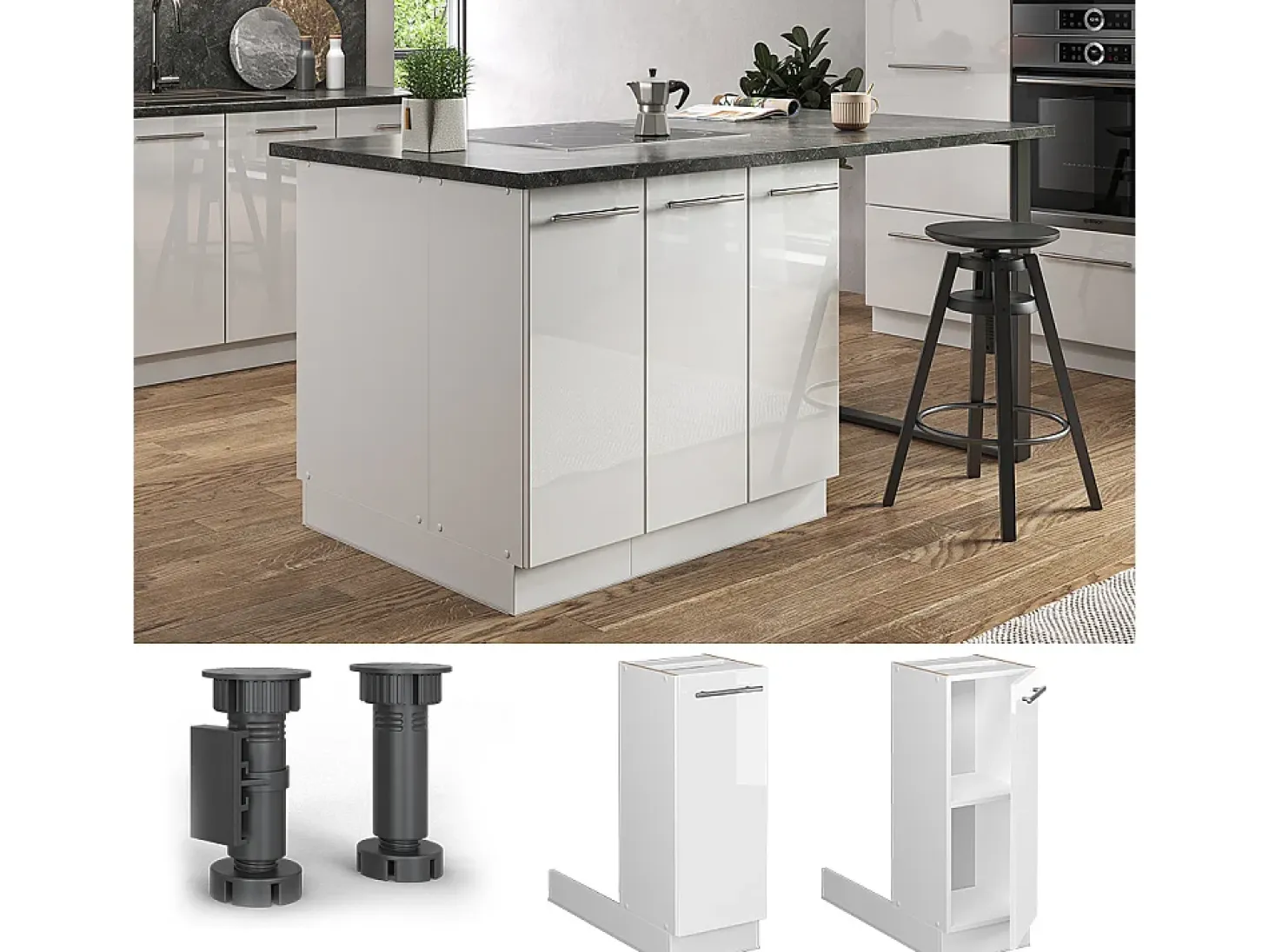 Isla de cocina blanco alto brillo 30x70x82 fame-line