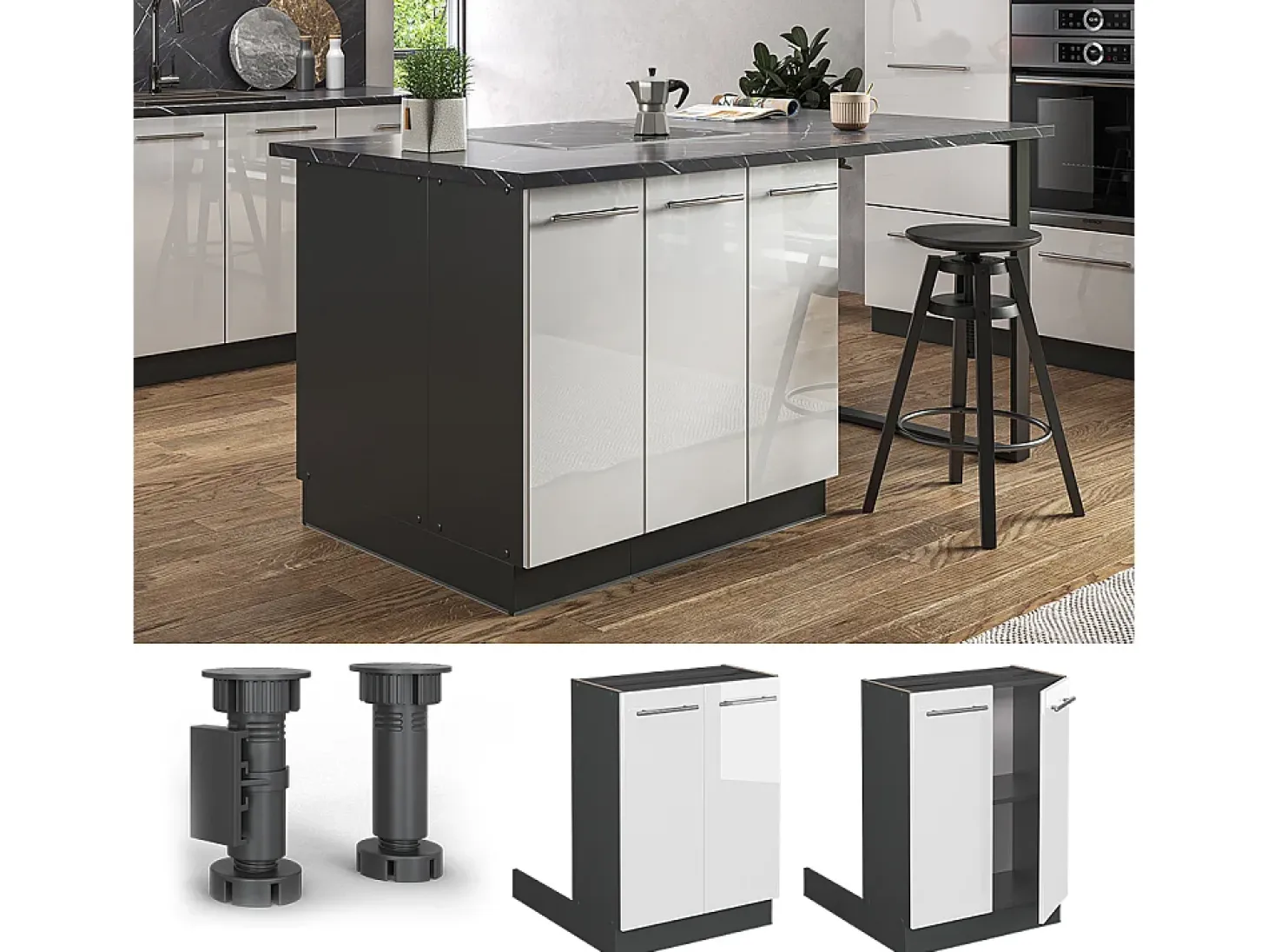 Isla de cocina blanco alto brillo 60x70x82 fame-line