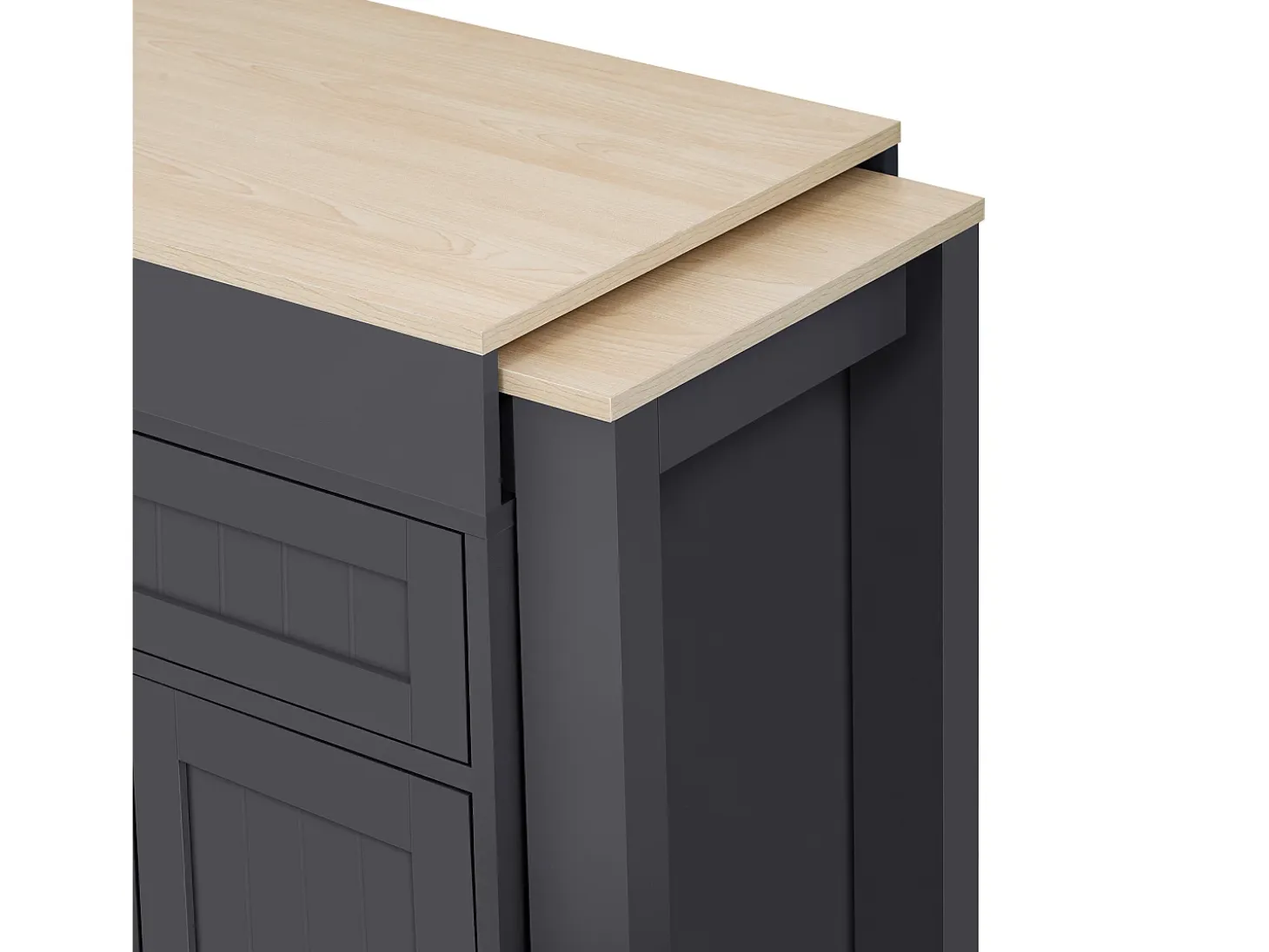 Isla de cocina central - con 4 puertas y 2 cajones - tablero extensible - con ruedas - 180,5×45×92,2 cm - Gris