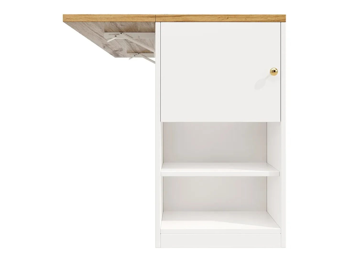 Isla de cocina con 2 cajones y 3 puertas - Encimera imitación madera - Blanco y madera