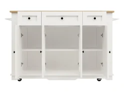 Isla de cocina con 3 cajones y 4 puertas (incluidas 2 puertas de cristal) - Blanco 151,5 x 60(85) x 91,7cm