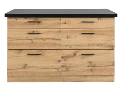 Isla de cocina con 6 cajones de MDF y metal - Negro y Natural claro - ALEGRITA