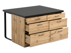 Isla de cocina con 6 cajones de MDF y metal - Negro y Natural claro - ALEGRITA