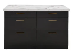 Isla de cocina con 6 cajones de MDF y metal - Negro y efecto mármol blanco - ALEGRITA