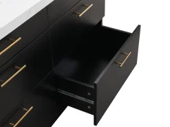 Isla de cocina con 6 cajones de MDF y metal - Negro y efecto mármol blanco - ALEGRITA