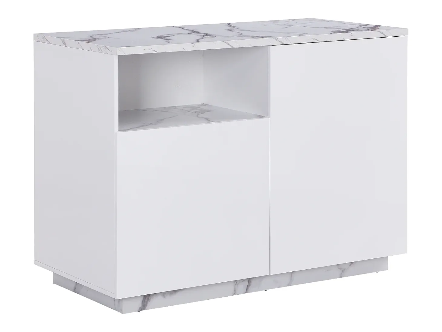 Isla de cocina con 2 puertas y 1 estante de MDF - Efecto mármol blanco - CORELINA