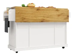 Isla de cocina con 4 puertas (2 de ellas de cristal) y 2 cajones - estantes regulables - Acabado madera y blanco