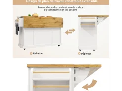 Isla de cocina con 4 puertas (2 de ellas de cristal) y 2 cajones - estantes regulables - Acabado madera y blanco