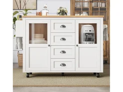 Isla de cocina con almacenaje, mesa plegable, MDF y metal, blanco y negro (137,9x73x92,5 cm)