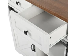 Isla de cocina con encimera abatible - Carrito de cocina con 2 puertas correderas y 3 cajones - toallero y portavasos - blanco