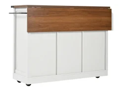Isla de cocina con encimera abatible - Carrito de cocina con 2 puertas correderas y 3 cajones - toallero y portavasos - blanco