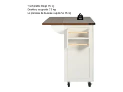 Isla de cocina con encimera extensible, carrito de servicio con 4 puertas y 2 cajones, MDF beige y madera (140x45x92,5 cm)