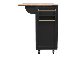 Isla de cocina con encimera abatible - Carrito de cocina con 2 puertas correderas y 3 cajones - toallero y especiero - negro