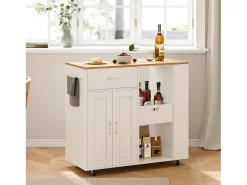 Isla de cocina con ruedas, carrito de cocina móvil con encimera y almacenaje, mueble de almacenaje, 102 × 46 × 92 cm, Blanco
