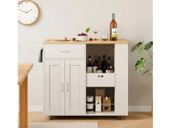 Isla de cocina con ruedas, carrito de cocina móvil con encimera y almacenaje, mueble de almacenaje, 102 × 46 × 92 cm, Blanco