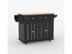 Isla de cocina con ruedas, 2 cajones, 4 puertas y especiero Turchese - Negro