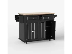 Isla de cocina con ruedas, 2 cajones, 4 puertas y especiero Turchese - Negro