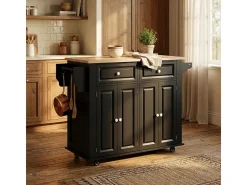 Isla de cocina con ruedas, 2 cajones, 4 puertas y especiero Turchese - Negro