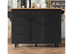 Isla de cocina con ruedas - 122 x 46/74,5 x 91,5 cm - carro de cocina extensible + 8 cajones - MDF - negro