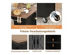 Isla de cocina con ruedas - 140 x 45 x 90,5 cm - con encimera extensible + 2 puertas + 3 cajones - Metal + MDF - negro