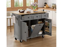 Isla de cocina con ruedas - 131,2 x 46,2/76,2 x 92,7 cm - encimera abatible - con 3 puertas + 3 cajones - MDF - gris