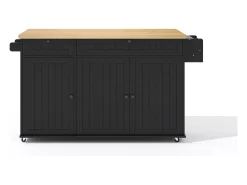 Isla de cocina con tapa plegable, 6 ruedas bloqueables y 2 cajones de almacenamiento - negro