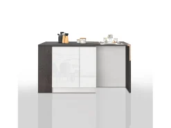 Isla de cocina efecto madera blanco brillo/report 168x90x91 cm