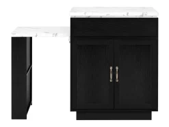 Isla de cocina extensible con ruedas - 125,5 x 71 x 93 cm - con puerta + cajones + LED - MDF - negro